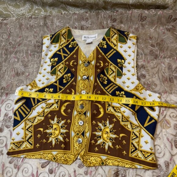 RARE Burberry Vintage Silk Vest  Incredibly Sun Celestial Print Sz 10 - Picture 7 of 16